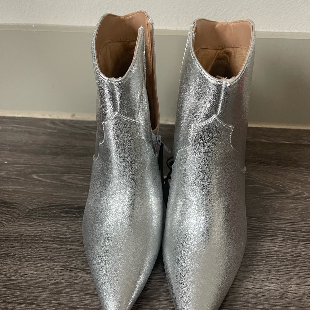 Express Metallic Silver Ankle Booties